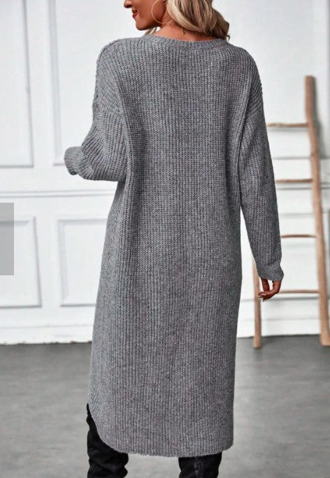 Damen Strickkleid mit asymmetrischem Saum und weitem Schnitt EB