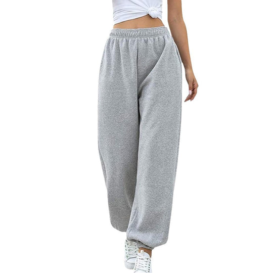 Damen nan weite High‑Waist Sweatpant mit elastischem Komfortbund, seitlichen Eingrifftaschen und gerafften Knöchelbündchen EB