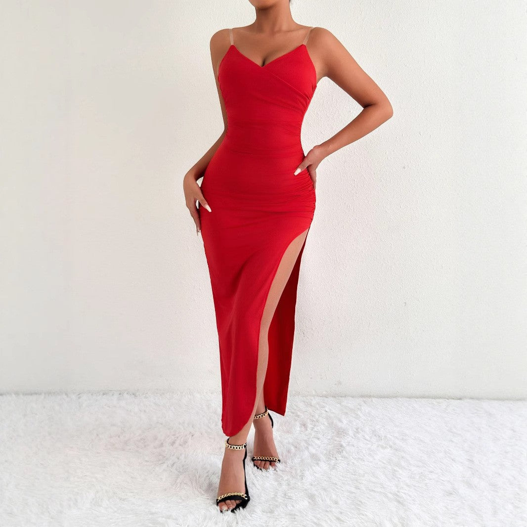 Damen Elegantes Maxikleid mit seitlichem Schlitz und feinen Trägern EB
