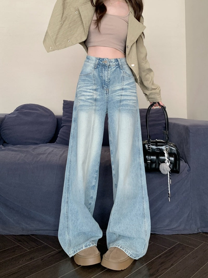 Damen Weite High-Waist Jeans im modernen Distressed-Design EB