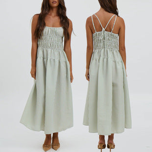 Damen luftiges Maxikleid mit Gummizug und Taschen EB