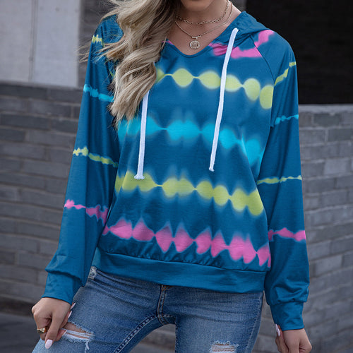 Damen lässiger Kapuzenpullover im modernen Tie-Dye-Stil mit seitlichen Einsätzen EB