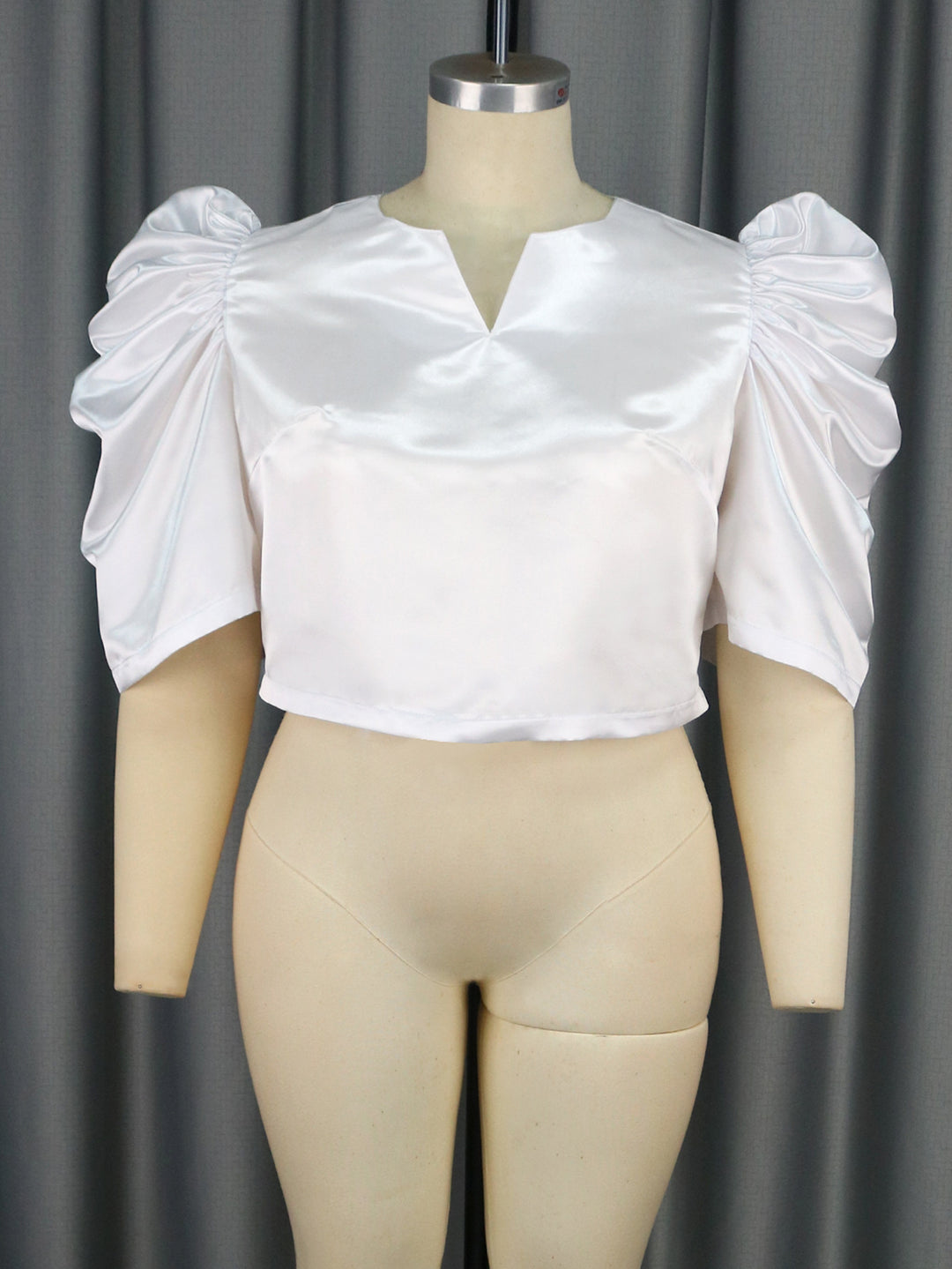 Damen Satin Bluse mit voluminösen Puffärmeln EB