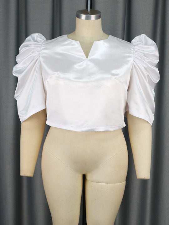 Damen Satin Bluse mit voluminösen Puffärmeln EB