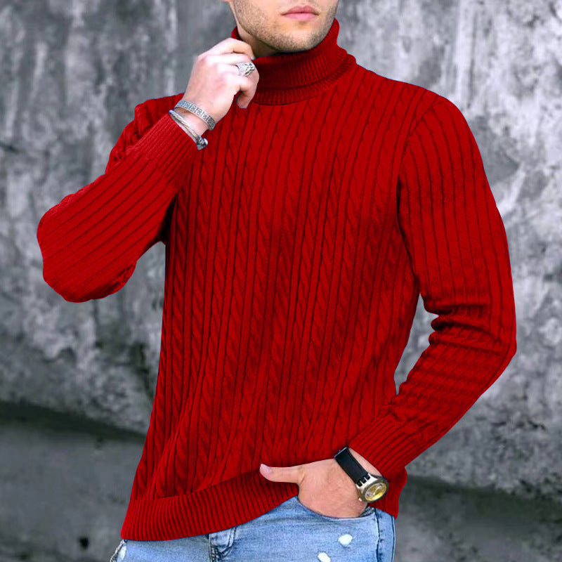 Herren eleganter Rollkragenpullover mit exquisiter Zopfmusterstruktur EB