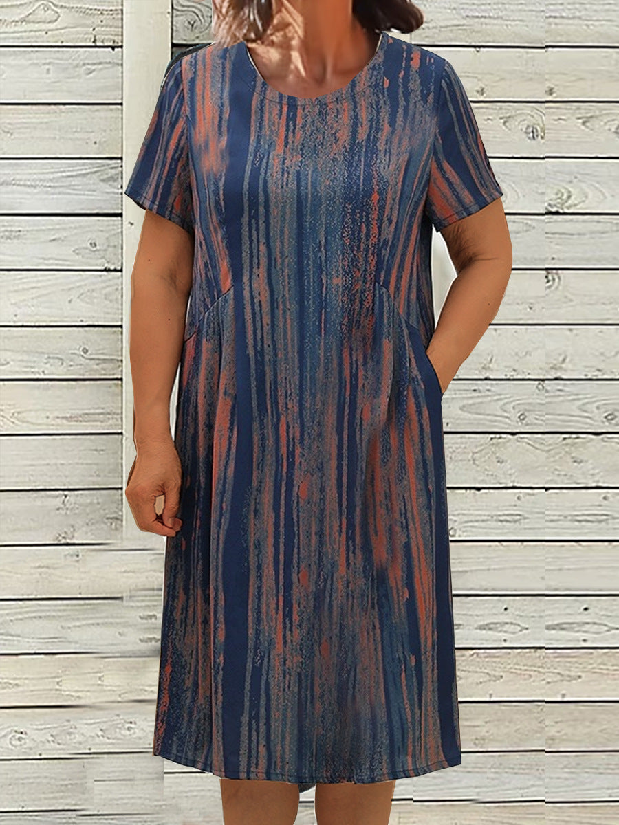 Damen lässiges Maxikleid mit innovativem Streifenmuster und praktischen Seitentaschen EB