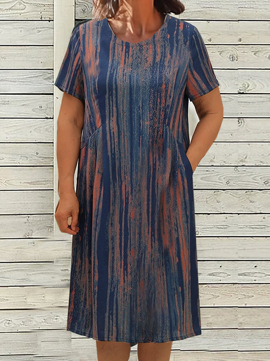 Damen lässiges Maxikleid mit innovativem Streifenmuster und praktischen Seitentaschen EB