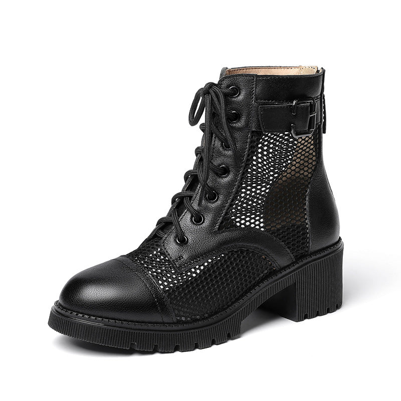 Damen modische Schnürstiefeletten mit modernem Netzdesign und robustem Blockabsatz EB