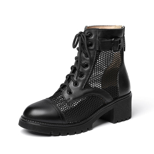 Damen modische Schnürstiefeletten mit modernem Netzdesign und robustem Blockabsatz EB