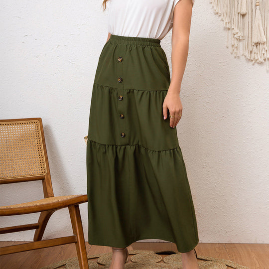Damen Maxirock mit Schichten und Knopfdetails EB
