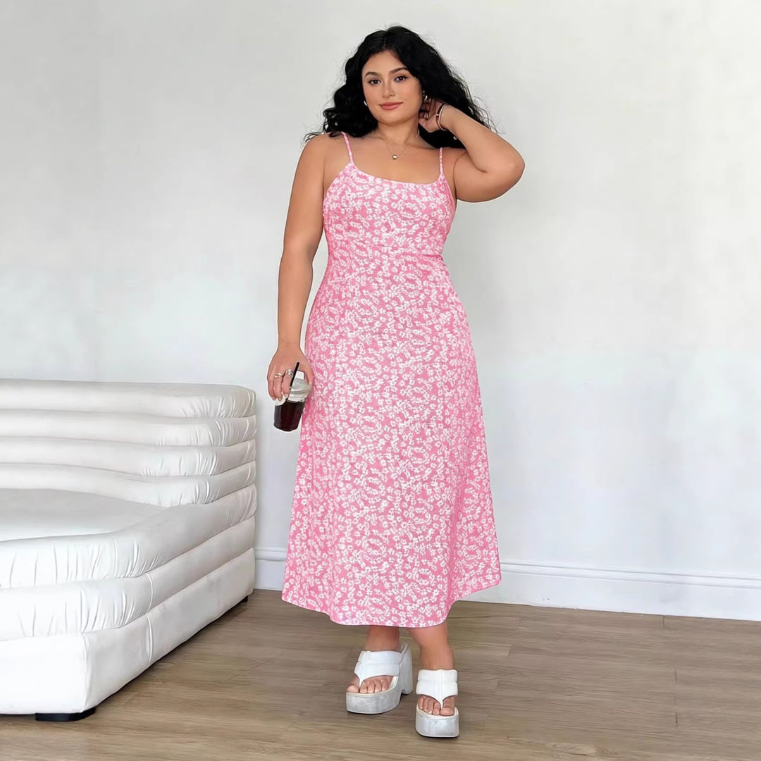 Damen Maxikleid mit feinem Blumenmuster und verstellbaren Spaghettiträgern EB