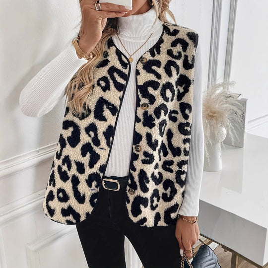 Damen Kuschelige Fellweste mit Leopardenmuster EB