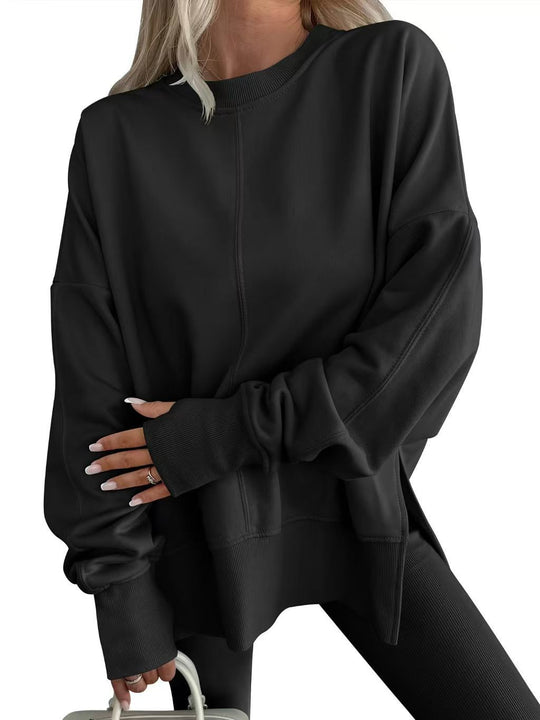 Damen Bequemer Langarm-Sweater mit Seitenschlitzen EB