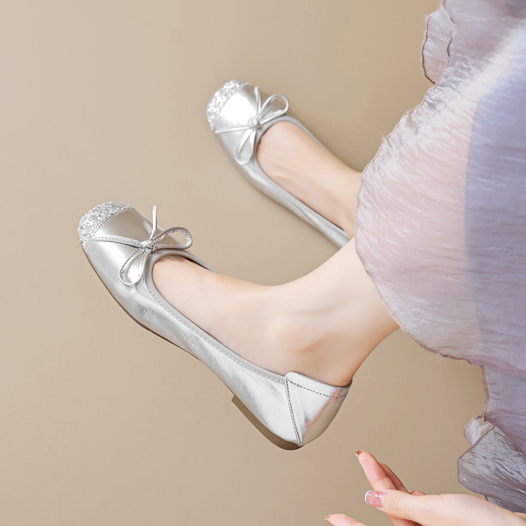 Damen elegante Ballerinas mit schimmerndem Spitze und modischem Schleifendetail EB