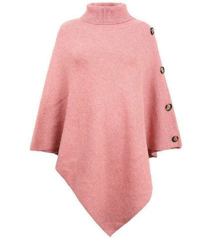 Damen Strick-Poncho mit steigendem Kragen und dekorativen Knopfdetails EB