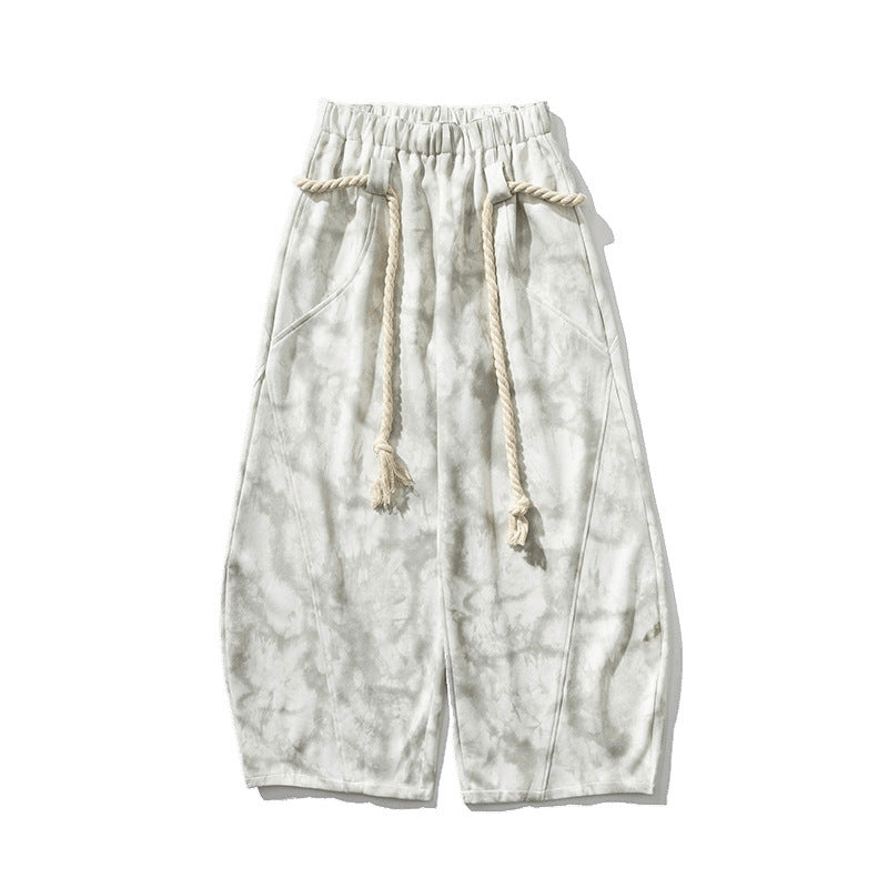 Unisex nan weite Batik-Haremshose mit dekorativem Kordelbund und tiefem Schritt EB