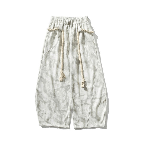 Unisex nan weite Batik-Haremshose mit dekorativem Kordelbund und tiefem Schritt EB