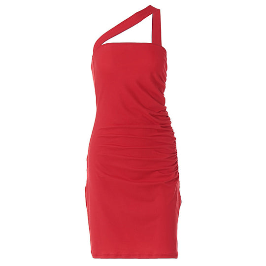 Damen figurbetontes Minikleid mit asymmetrischem Ausschnitt und eleganter Raffung EB