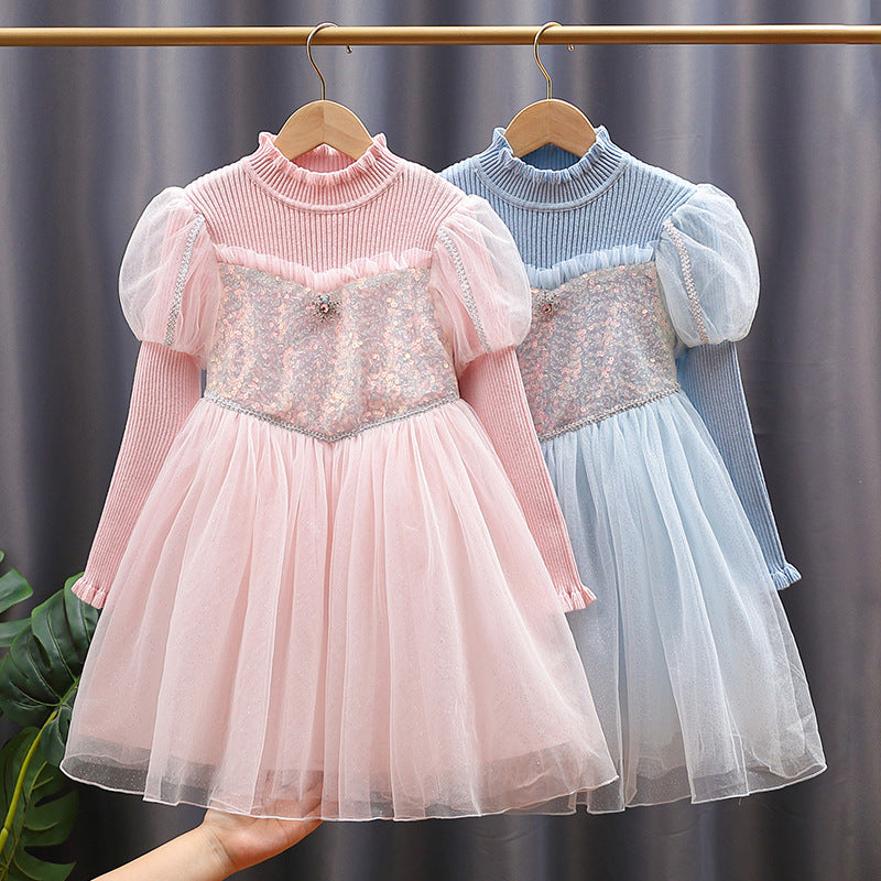 Mädchen festliches Tüllkleid mit glitzernden Applikationen und Rüschen EB