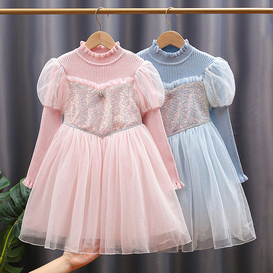 Mädchen festliches Tüllkleid mit glitzernden Applikationen und Rüschen EB