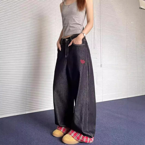 Damen weite Denim-Hose mit lässigem Schnitt und auffälligen Nähten EB
