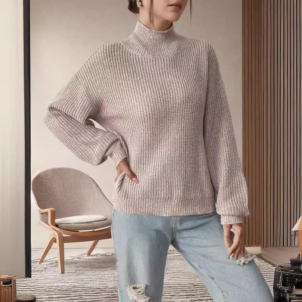 Damen Grobstrickpullover mit Rollkragen und lässigem Schnitt EB