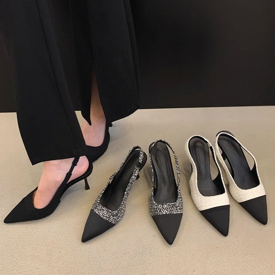 Damen Slingback Pumps mit elegantem Tweed-Design EB