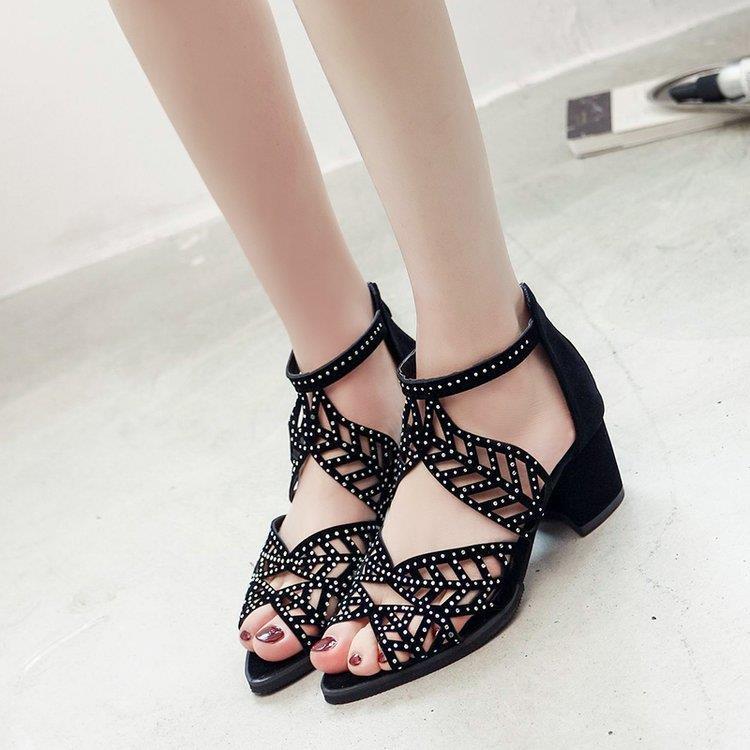 Damen Glamouröse Strass-Sandalen mit Blockabsatz EB