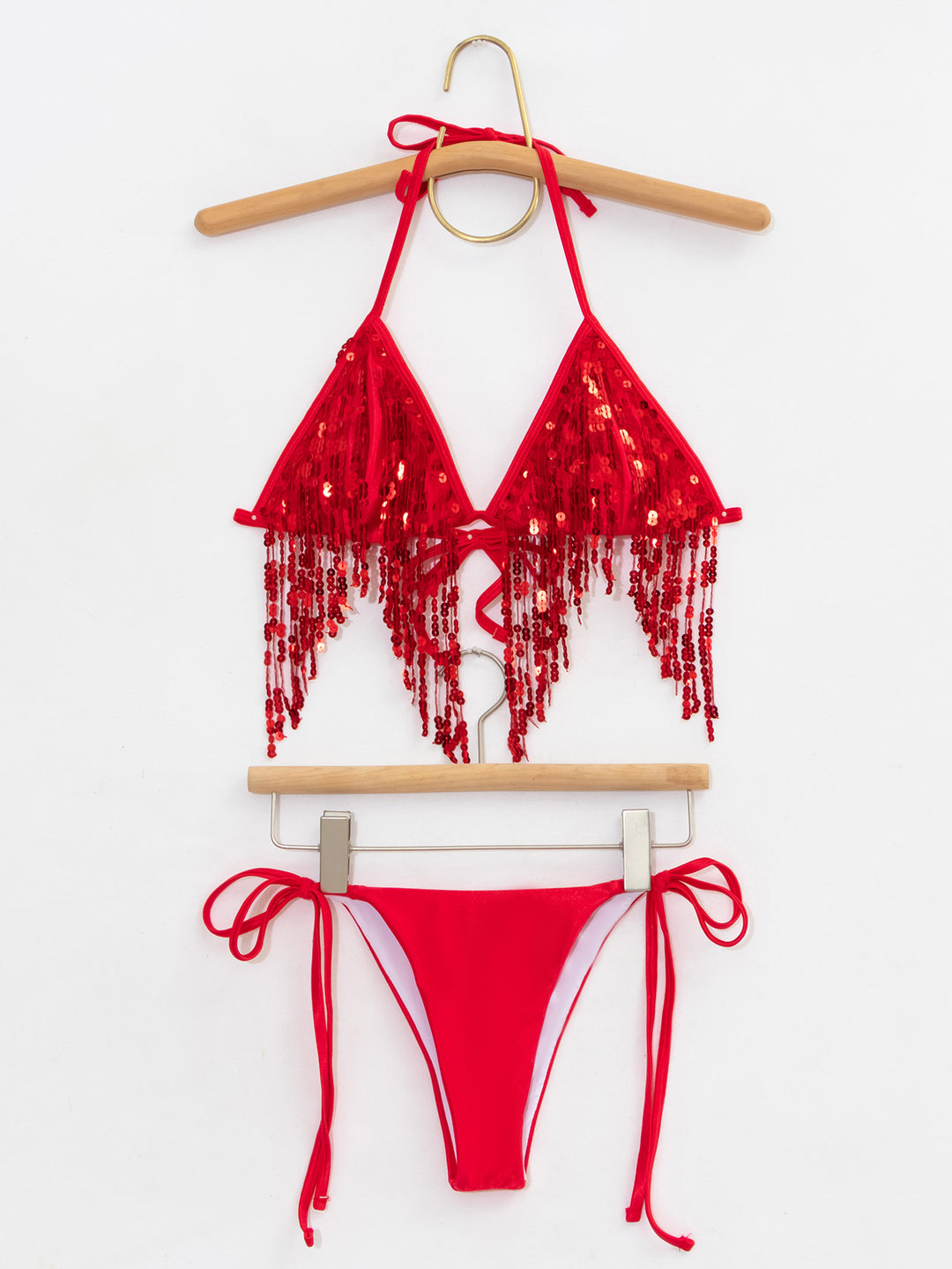 Damen Bikini-Set mit glitzernden Pailletten und verspielten Bindebändern EB