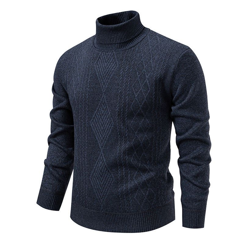 Herren nan Feinstrick-Rollkragenpullover mit strukturierter Zopfmuster-Struktur und körpernahem Schnitt EB