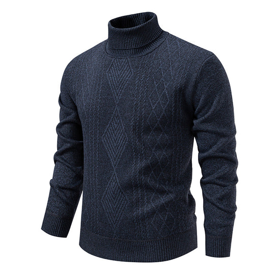 Herren nan Feinstrick-Rollkragenpullover mit strukturierter Zopfmuster-Struktur und körpernahem Schnitt EB