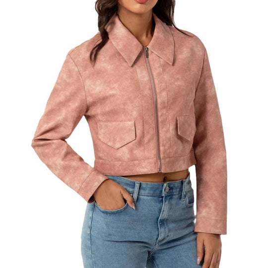 Damen modische cropped Jacke mit aufgesetzten Taschen EB