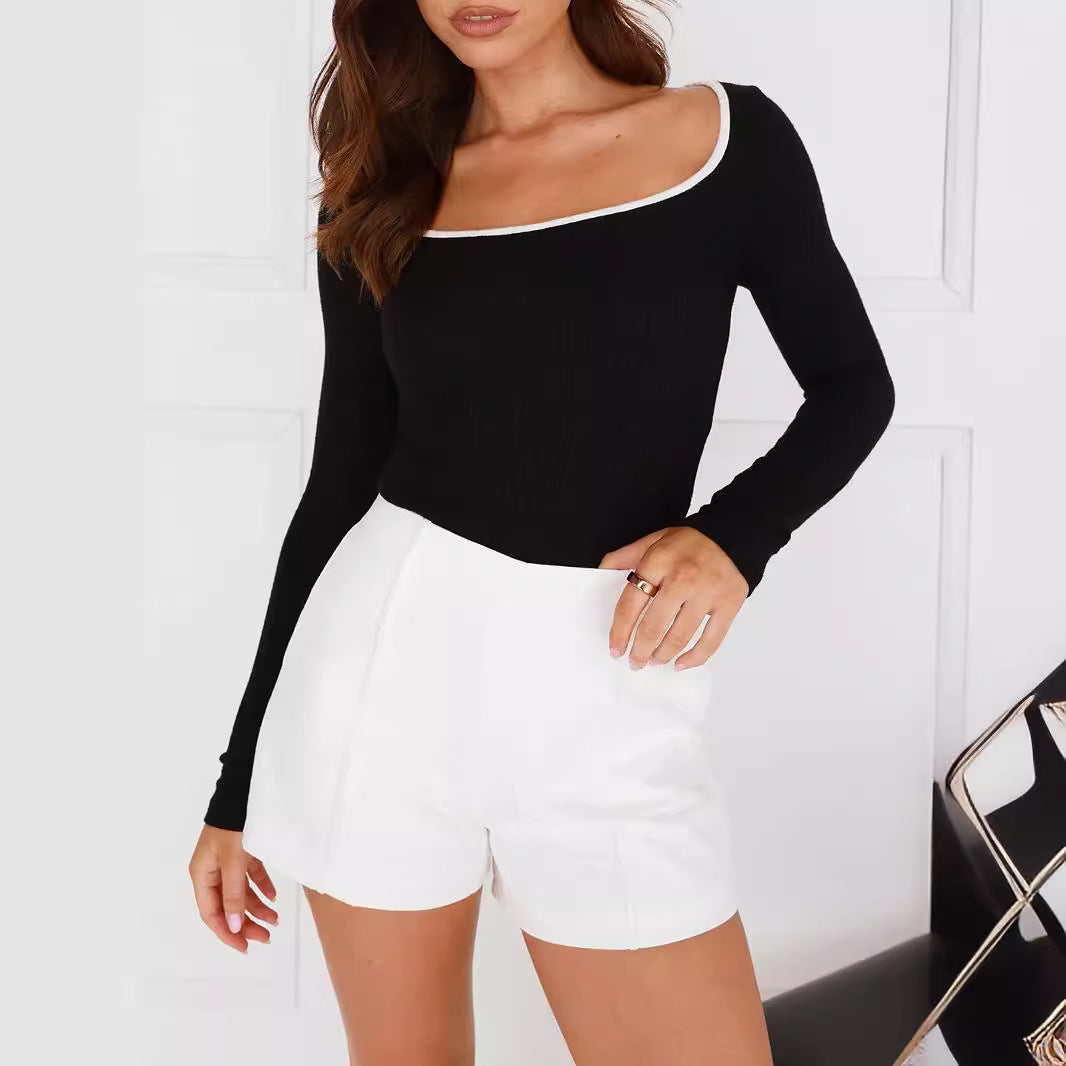Damen Enganliegender High-Waist Minirock mit seitlichem V-Schlitz und Business-inspirierten Abnähern EB