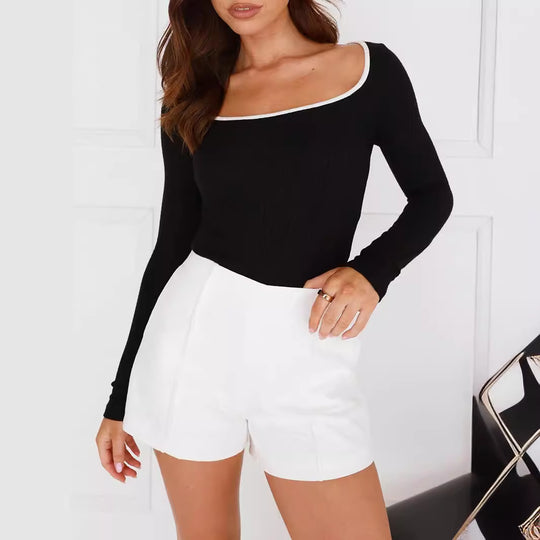 Damen Enganliegender High-Waist Minirock mit seitlichem V-Schlitz und Business-inspirierten Abnähern EB