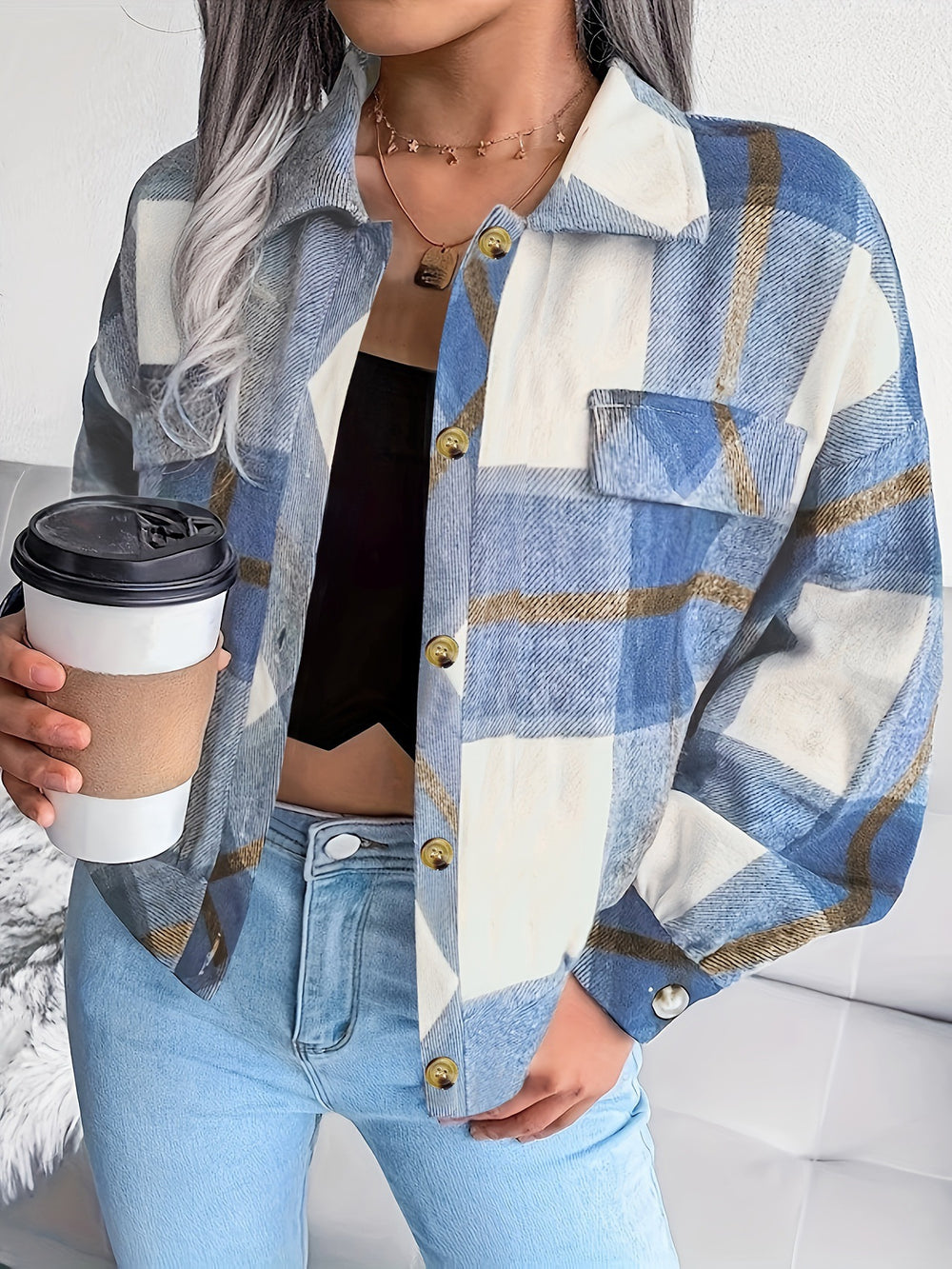 Damen karierte Hemdjacke EB