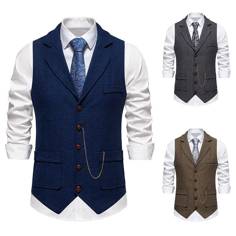 Herren nan Vintage-Weste mit Reverskragen Uhrenkette und Brusttasche EB