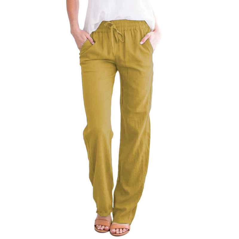 Damen nan leichte Leinenhose mit elastischem Bund Tunnelzug und weitem Bein EB
