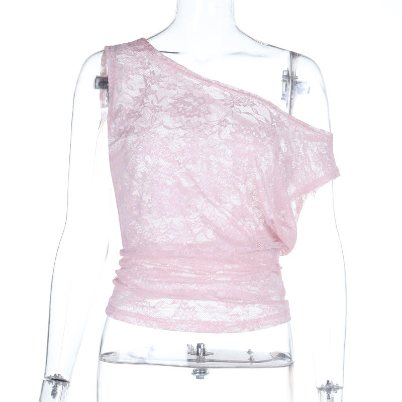 Damen Spitzen-Oberteil mit asymmetrischem Schnitt und raffiniertem Design EB