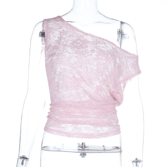 Damen Spitzen-Oberteil mit asymmetrischem Schnitt und raffiniertem Design EB