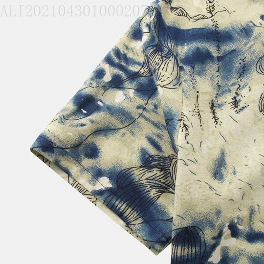 Herren Kurzarmhemd mit kreativem Aquarellmuster und button-down Kragen EB