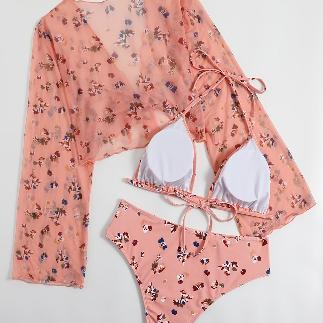 Damen transparentes Strandtop mit farbenfrohem Bikini EB
