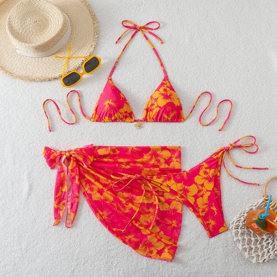 Damen Bikini-Set mit floralem Design und raffiniertem Wickelrock EB