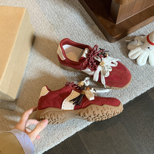 Damen Sportliche Schnürschuhe aus Wildleder mit dekorativen Quasten und rutschfester Sohle EB