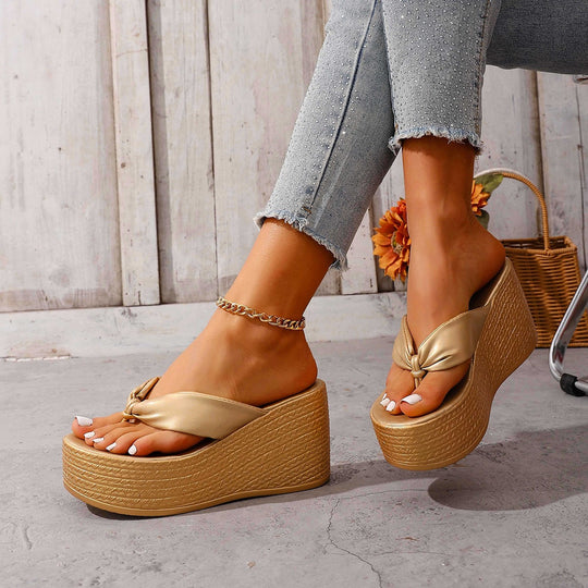 Damen Glamouröse und komfortable Plateau-Sandalen mit dekorativem Schleifen-Detail EB