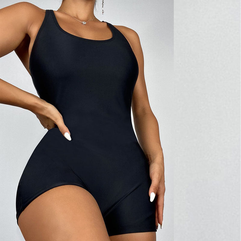 Damen Sportlicher Einteiler Badeanzug mit tiefem Ausschnitt EB