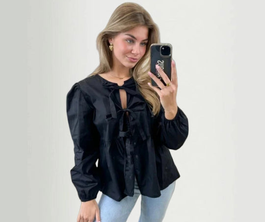 Damen Bluse mit Volantärmeln und Schleifenband EB