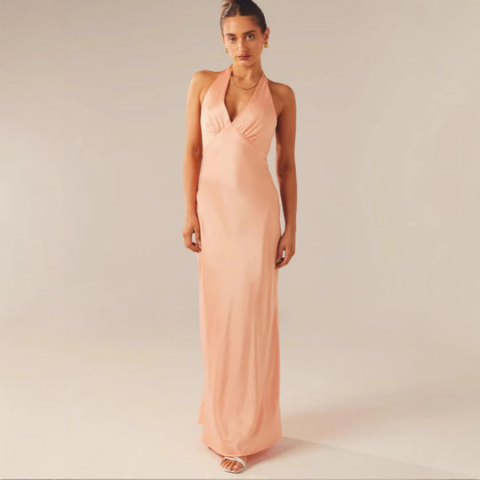 Damen Elegantes Wickelkleid mit V-Ausschnitt und schmalem, fließendem Schnitt EB