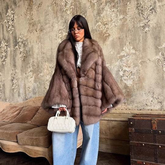 Damen luxuriöse Kunstfelljacke mit weitem Schnitt und modischen Details EB