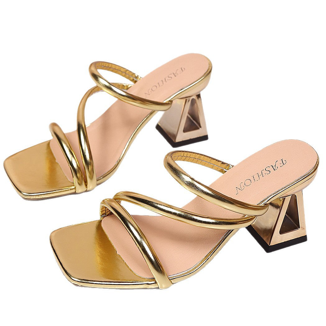 Damen Elegante Sling-Sandalen mit stilvollem geometrischem Absatz EB