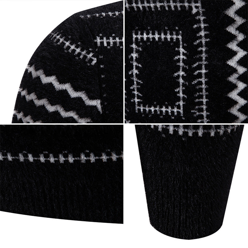 Damen Strickpullover mit geometrischem Muster und hohem Kragen EB